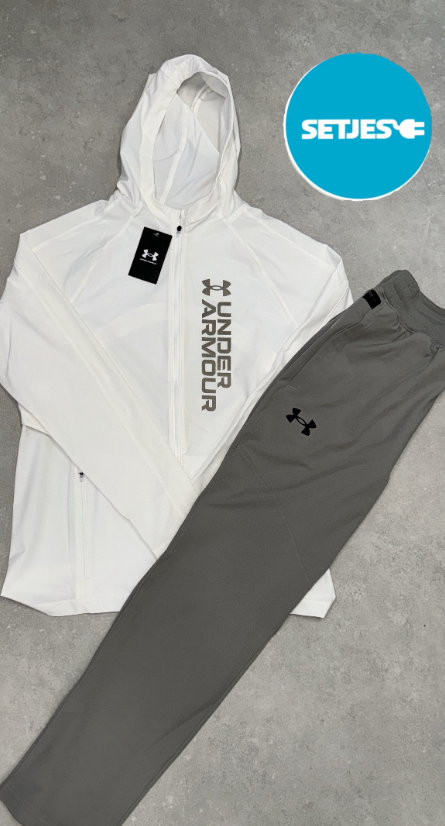 Under Armour Tech Vest Set – White Vest x Grey Jogger