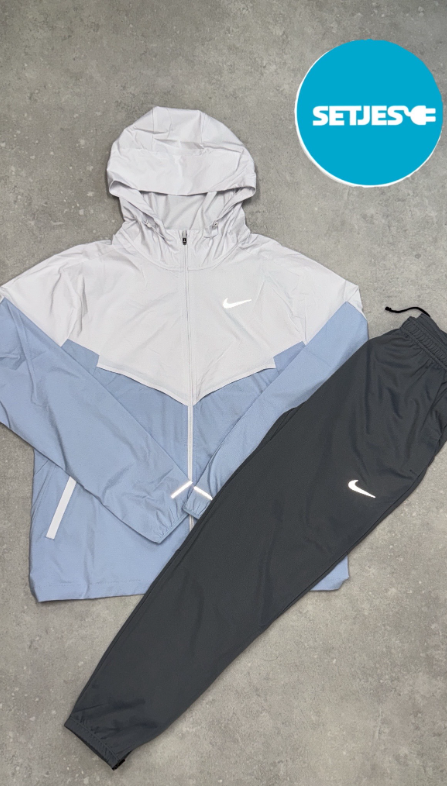 Nike Windrunner Set – White Blue Jacket x Black Jogger