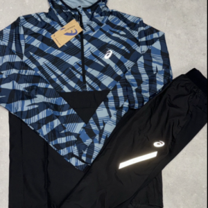 ASICS Pattern Windrunner Set – Blue Graphic Jacket x Black Jogger